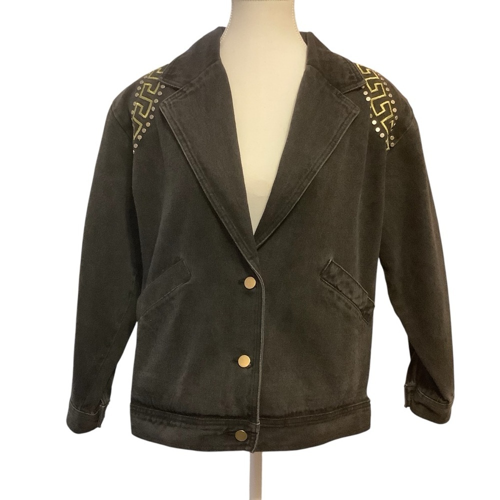 I.B DIFFUSION BLACK HEAVY DENIM/ BUTTON UP/STUDDED DESIGN JEAN JACKET/ Size 10